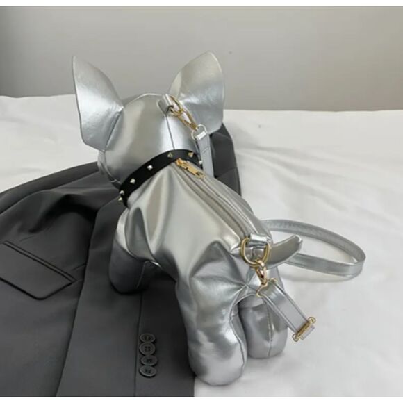 CUTEST Silver Frenchie French Bulldog Dog Bag Shoulder Crossbody Collar - Picture 10 of 10